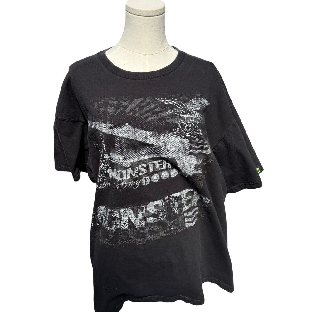 Vintage Y2K Monster Energy Army Patch T-Shirt Men’s XL Black